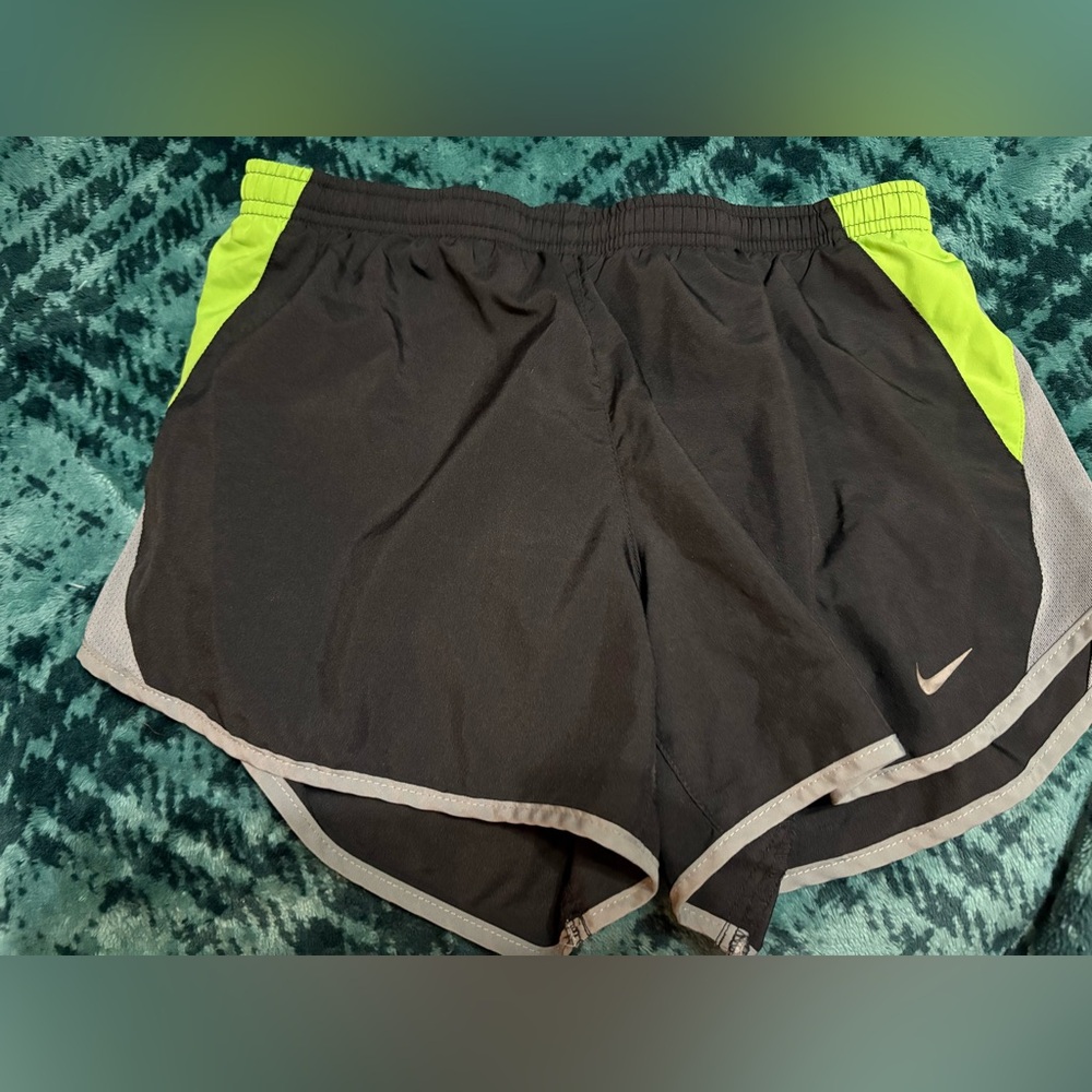 Nike Women's Black and Neon Green Athletic Shorts